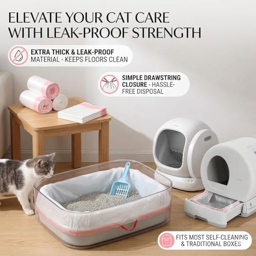 Image of Replacement Waste Bags for Self-Cleaning Cat Litter Boxes,40PCS Leakproof Liners with Drawstring, Compatible with Elfpeth CLB-1 & Most 27.2 inchL x 15.8 inchW Receptacles