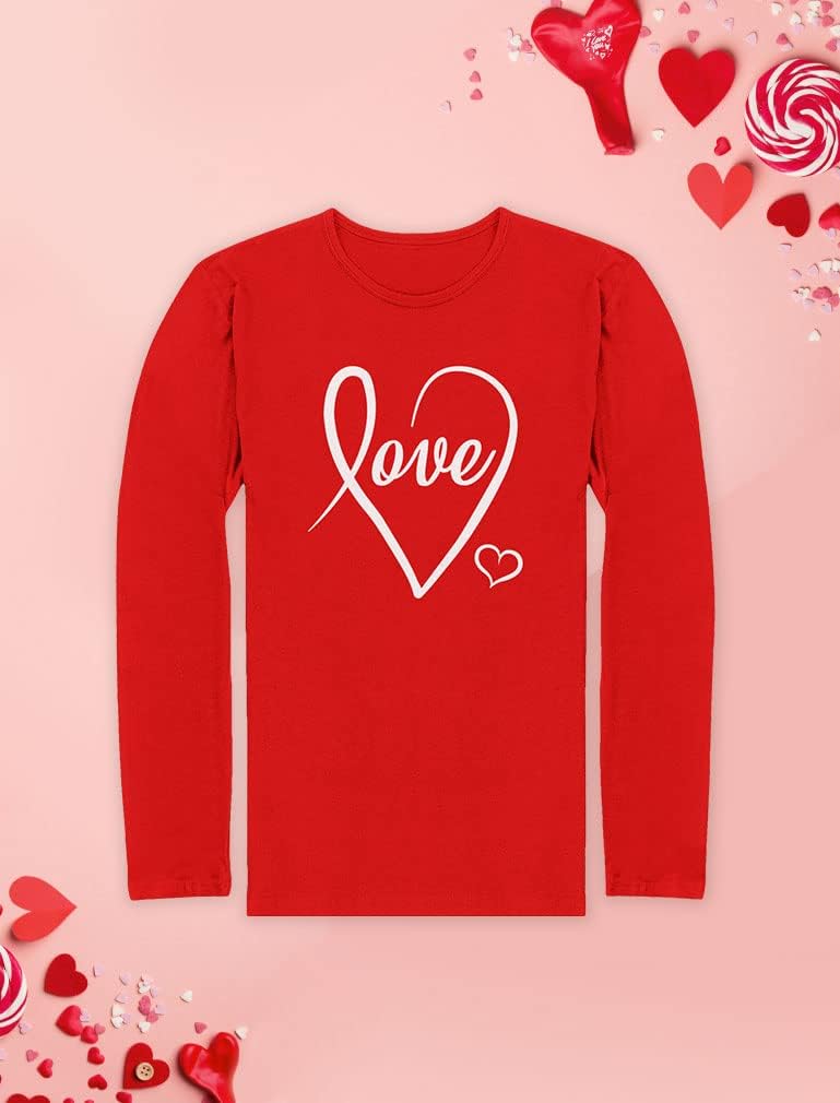 Tstars Love Cursive Heart Valentine's Day Women Long Sleeve T-Shirt Large Red