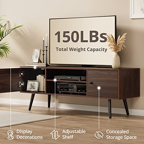 Cozy Castle Mid-Century Modern Tv Stand For 55/60 Inch Tv, Entertainment Center Tv Console With Storage Cabinet And Shelves, Tv Media Stand For Living Room, Bedroom And Office, Brown #TOP3