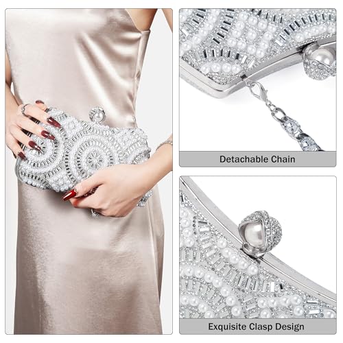 Image of Women's Sparkly Rhinestone Clutch Purse Evening Shoulder Bag | Crystal Glitter Sequin Handbag With Handle & Chain, Convertible Crossbody Bag For Bridal Wedding Party Prom or Formal Events