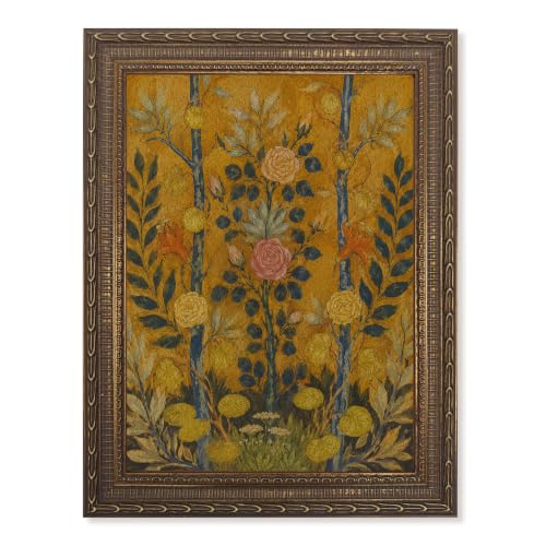 Décor mural cadre or texture grès Flower11 9"L x 12"L