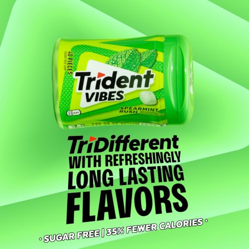 Image of Trident Vibes Spearmint Rush Sugar-Free Chewing Gum, 4 Bottles of 40 Pieces (160 Total Pieces)