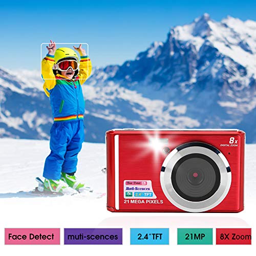 Digitalkamera, 2,4 Zoll 21 MP HD Kamera, Wiederaufladbare Minikamera TFT Flüssigkristallanzeige 8-facher Digitalzoom… – Bild 5