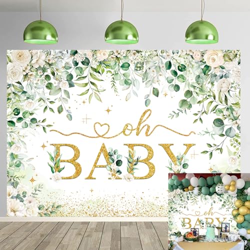 Toile de fond Oh Baby en tissu vinyle premium eucalyptus et or pour baptême
