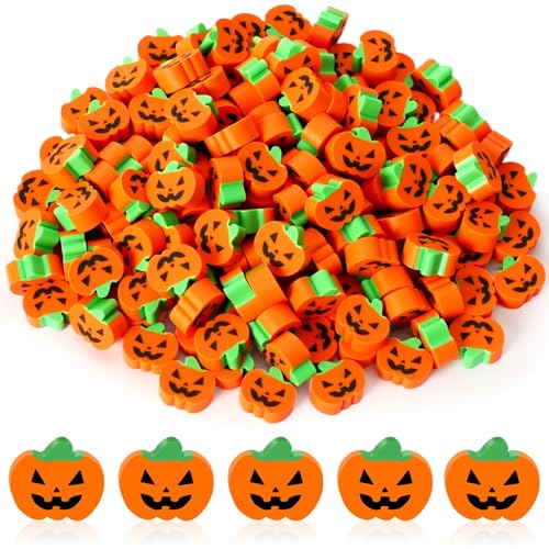 JUNEBRUSHS 150 Pcs Halloween Mini Erasers Cute Small Pumpkin Erasers Bulk