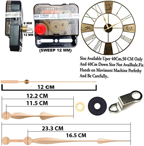 Image of YONOTA A Product of SONAM Quartz Sweep Silent Movement Machine for Analog Wall Clock (Hands house-12.2cm, minuted-26.3cm, second-12cm)(Needle -Gold) (Made in India 100%), Plastic