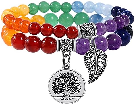 Farfume Chakra Bracelets for Women - Healing Crystals Bracelet Women Natural Gemstones Yoga Reiki Bangle- A Set of Double Bracelets