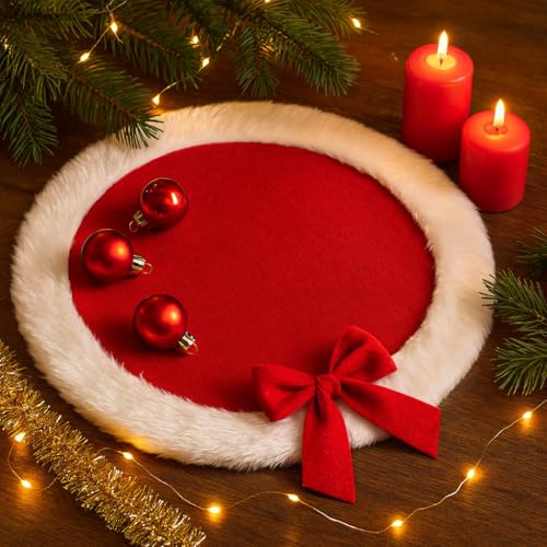 HEITMANN DECO Baumdecke Rund Rot Weiß Stoff Tannenbaum Unterlage mit weißem Rand Schutz vor Tannennadeln Weihnachtsdeko – Ansicht 7