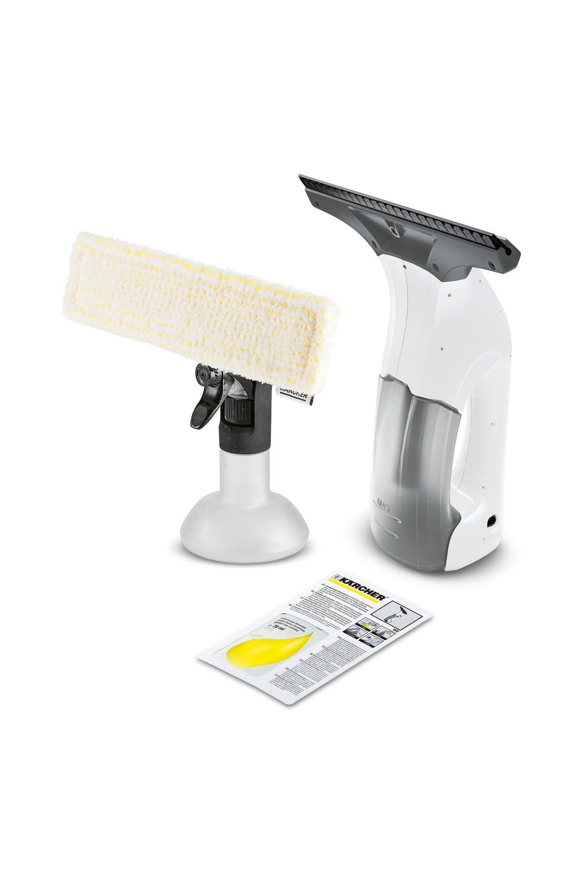 KÄRCHER Limpiadora de Cristales WV 1 Plus, autonomía batería: 20 min, indicador LED Estado batería, depósito Agua Sucia: 100 ml, Peso: 0,​5 kg, pulverizador, paño Microfibra, 20 ml detergente