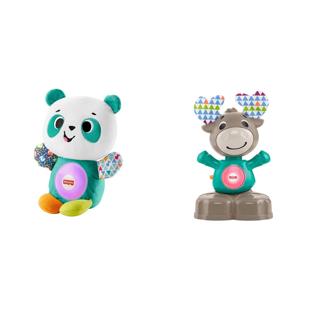 Fisher-Price Linkimals Play Together Panda & GHR20 Linkimals Musical Moose, Interactive Baby Toy with Lights and Sounds