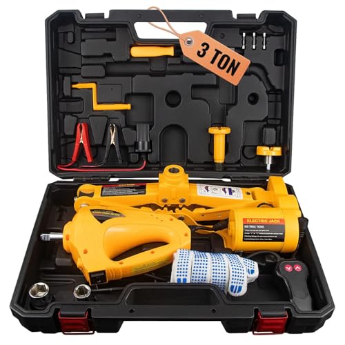 VOBOR Wagenheber Elektrisch, 3T Scherenwagenheber 12V mit Fernbedienung, Tragbarer Wagenheber mit Elektroschlüssel für Limousine, SUV, LKW Reifenwechsel Ersatz