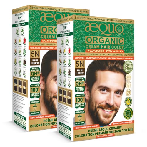 Image of Aequo Organic Permanent Hair Colour for Men | Organic Cream Hair Dye | Complete Hair Coverage | Ammonia Free | Light Brown, 115ml | Pack of 2
