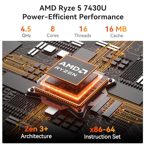 Image of GEEKOM A5 Pro Mini PC (2026) with AMD Ryzen 5 7430U, 16GB DDR4 RAM(Upgradable to 96GB, Not LPDDR), 1TB NVMe SSD, Windows 11 Pro Desktop Computer Support 4 Displays /8K /Wi-Fi 6 /6xUSB, 3-Year Coverage