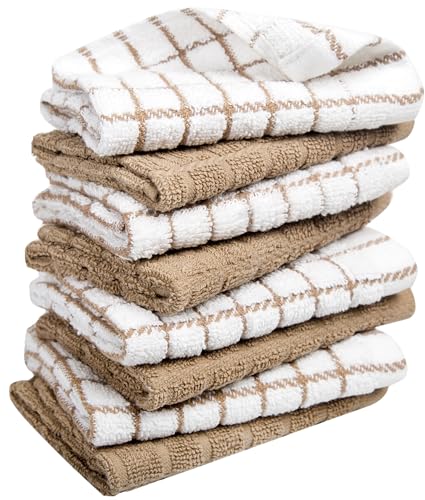 Image of Bumble Dish Cloths (8 Pack) | 12 inch x 12 inch | 100% Cotton Kitchen Towels | 405 GSM | Soft, Highly Absorbent & Durable Dish Towels for Kitchen | Tan
