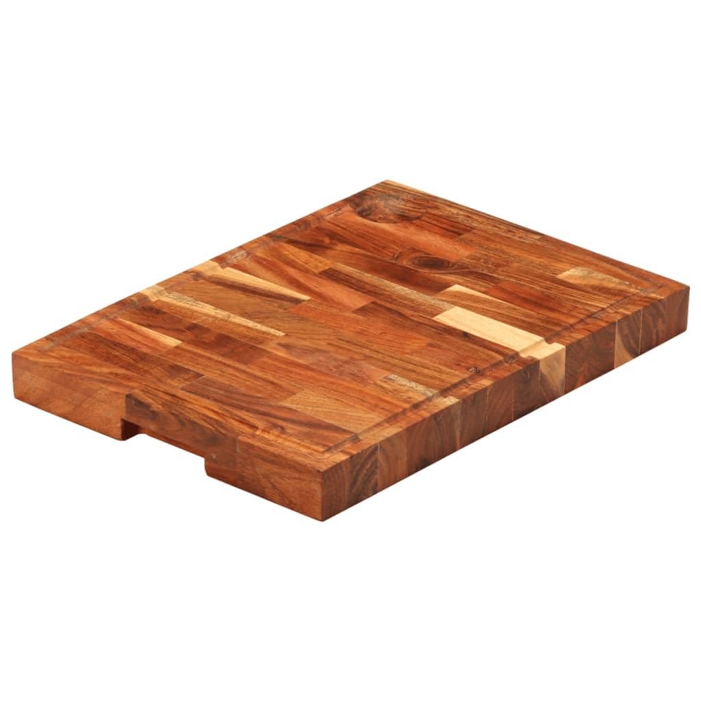 Tabla de cortar de madera maciza de acacia 42 x 30 x 4 cm con ranura para jugo, tabla de cocina antideslizante para cortar, picar, rebanar y servir queso, pan y aperitivos