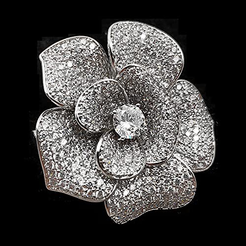 Image of Shiny Blossom Clear CZ White Flower Brooch Pin Women Wedding Bouquet Accessory