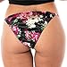 Satini Women's Print Tanga Bikini Briefs Satin Panties (Black Pink Floral, XL)