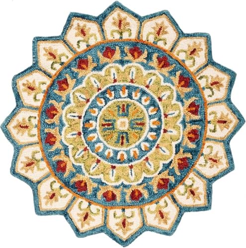 Image of Sifa Carpet Traditional Floral Round Area Rug - Hand-Tufted New Zealand Wool Circular Carpet for Dining Room & Bedroom Weight -87 Pund, Size-12x12 Feet (144x144 Inch Round)