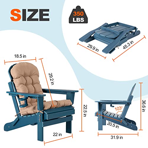 Nalone Folding Adirondack Chairs Set Of 2 With Cushion With Cup Holder, Hdpe Plastic Oversized Patio Chair Weather Resistant, Used In Outdoor, Fire Pit, Deck, Garden, Campfire Chairs (Blue) #TOP2