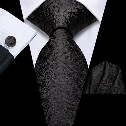 Image of Dubulle Mens Tie and Lapel Pin Paisley Striped Floral Necktie for Men Pocket Square Cufflinks 4PCS Set Wedding Party
