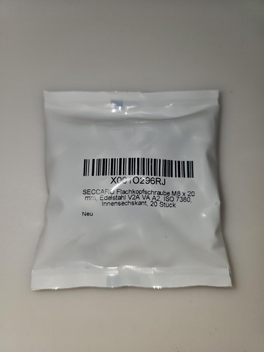 SECCARO Vite a testa piatta, M8 x 20 mm, in acciaio inox V2A VA A2, ISO 7380, esagono incassato, 20 pezzi