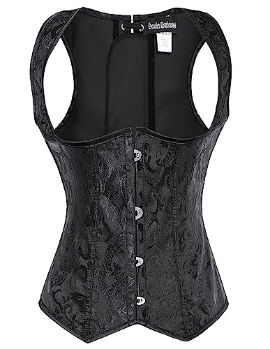 SCARLET DARKNESS Damen Gothic Korsett Top Lace-Up Einfarbig Brokat...