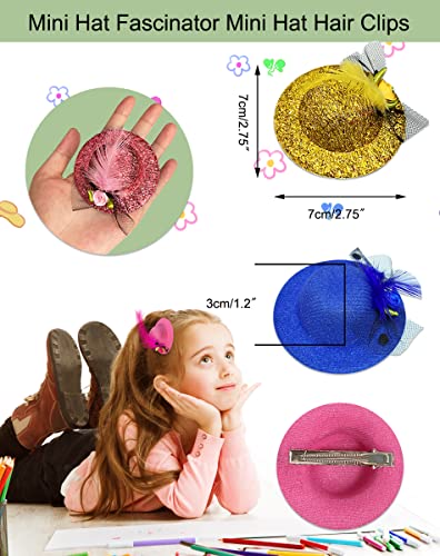 Syksol 12Pcs Mini Tea Hat Hair Clip For Women, 2 Inch Party Hair Fascinators With Mesh Flowers Faux Feather, Multicolored #TOP2