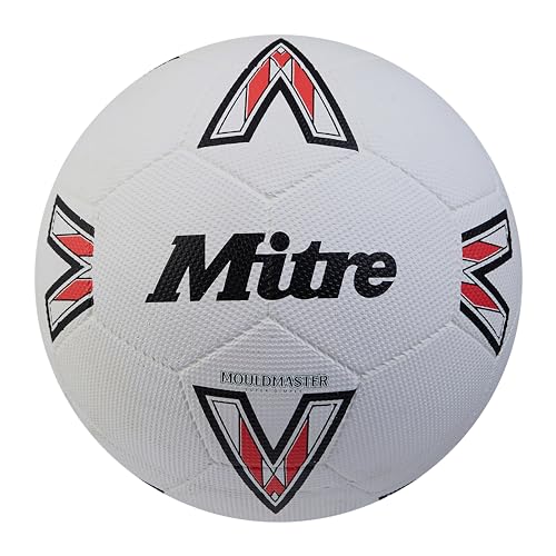 Mitre Super Dimple Balón de fútbol, Ideal para fútbol Sala, Terreno Duro e Interior, Talla 5, Blanco/Negro/Rojo