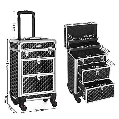 SONGMICS Kosmetikkoffer, Trolley, Schminkkoffer mit 2 Schubladen, Friseurkoffer, groß, Make-up Koffer, 34 x 24 x 56 cm… – Bild 7