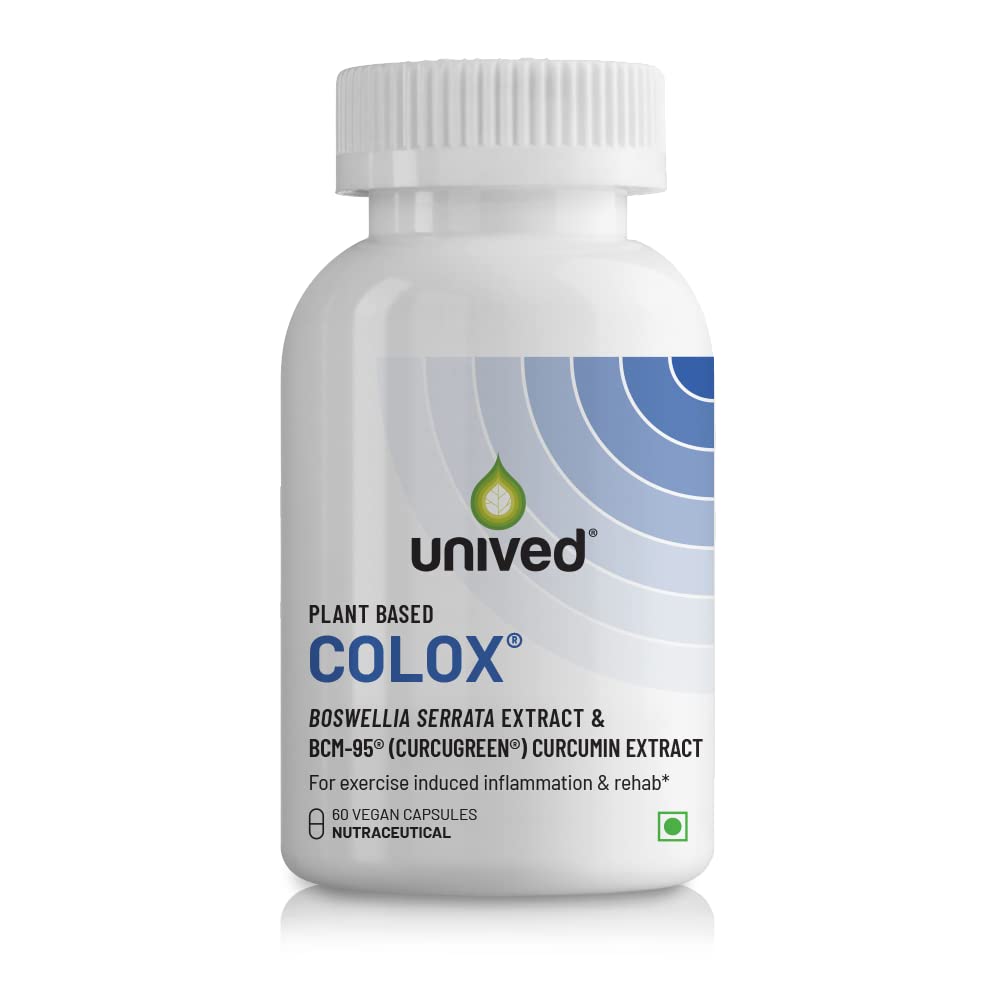 Unived Colox, For Exercise-Induced Inflammation, Injury, & Rehab | Pain Relief, Supports Muscle & Tissue Strengthening, Joint Support | Boswellia, BCM-95® Curcumin, D3| 60 Capsules, 1 month Supply (B0B24D2233) Amazon Price History, Amazon Price Tracker
