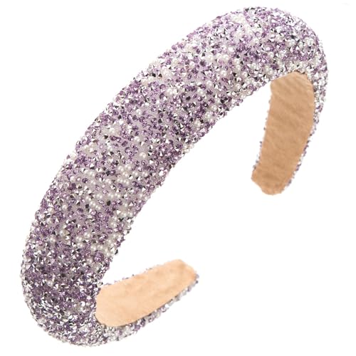 1 diadema de diamantes de imitación para mujer, diadema de cristal brillante, 3,5 cm de ancho, diademas acolchadas, para bodas, fiestas y uso diario, color lila