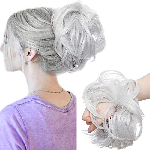 SEGO Moño Postizo GRUESO Coleta Postiza [Gris Plateado] Coletero Pelo Mujer Extensiones...