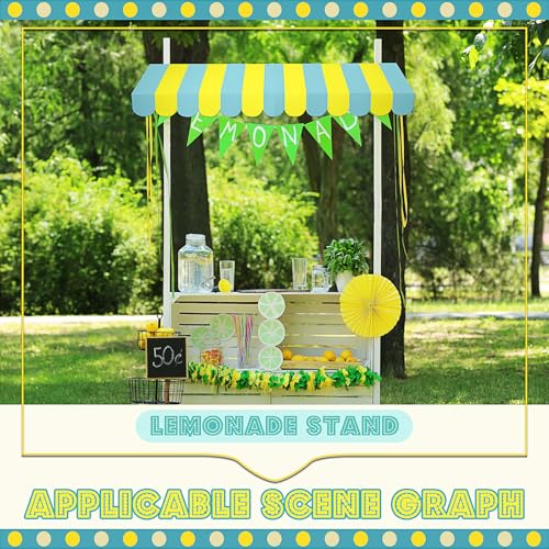 Image of Boao 4 Pcs 3D Cardboard Awning Decor,Yellow and Green,Striped Style | Paper Awning, Circus Carnival Theme, For Bulletin Board, Lemonade Stand, Bakery & Ice Cream Truck, Wall Window Backdrop