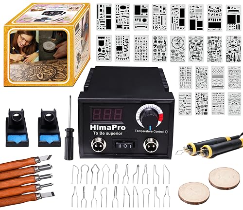HimaPro Kit de combustión de madera de doble bolígrafo, kit de herramientas de quemador de madera, kit de estación de combustión de madera, kit de pirografía; 60 W 100/120 V con temperatura ajustable