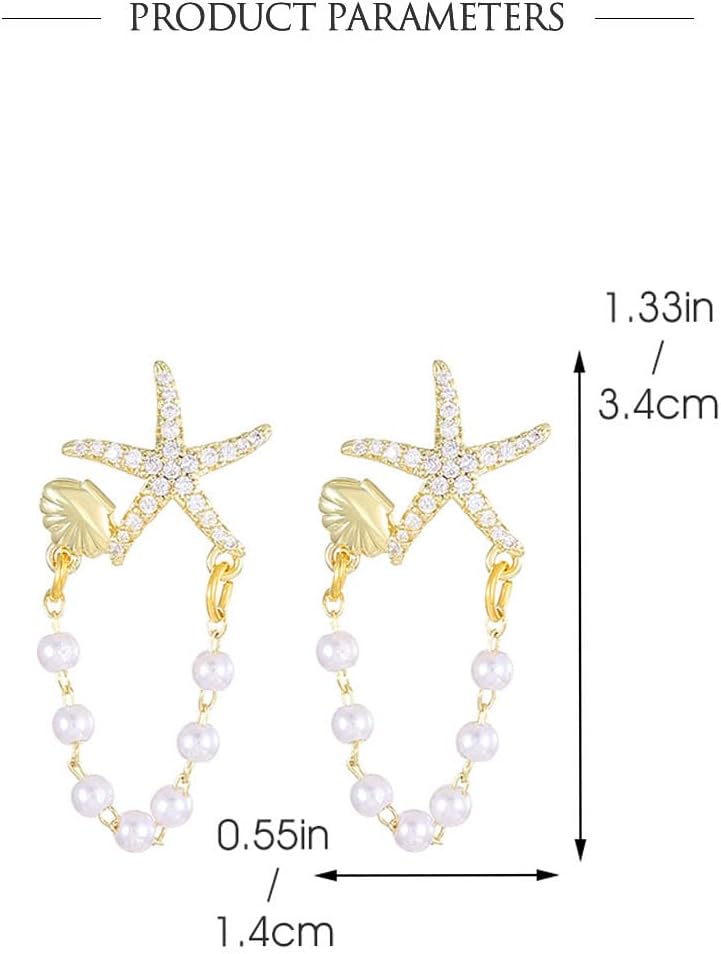 Starfish Earrings for Women Pearl Shell Earrings Gold Shell Starfish Earrings Summer Earrings Ocean Beach Jewelry for Women - Image 4