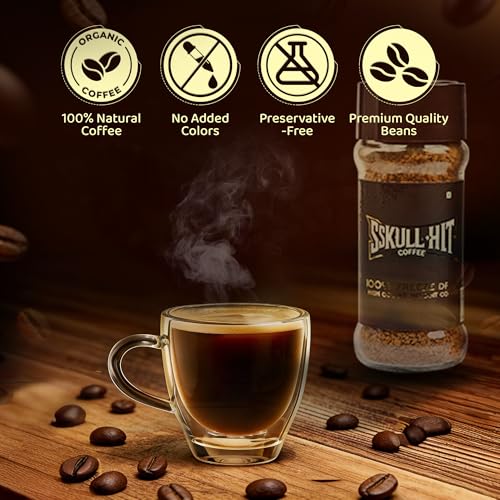 Image of SSKULLHIT Freeze Dried Instant Coffee Granules 100g | Premium Strong Blend Instant Coffee | Makes 50 Cups | 100% Pure | Rich Aroma | Premium Cafe Style Hot Or Cold Coffee At Home