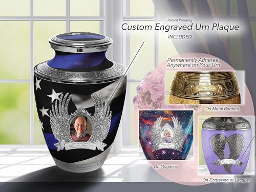 Image of Blue Line Flag Cremation Urns for Human Ashes Adult Man & Urns for Ashes