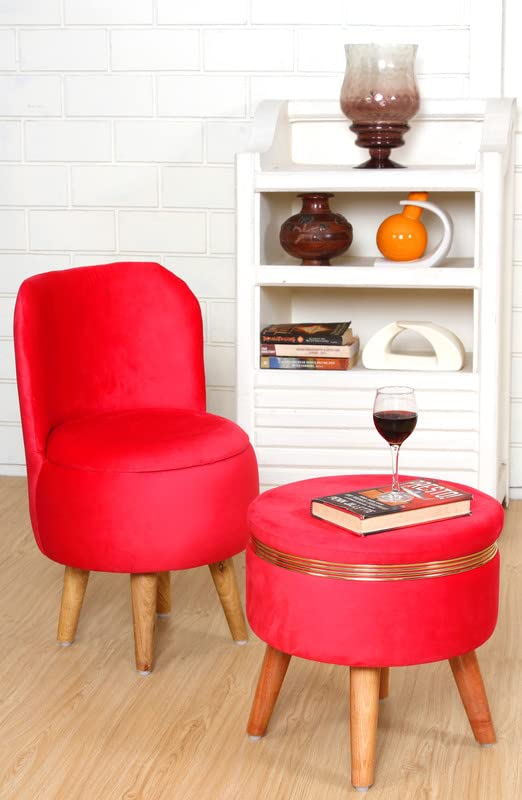 Interiors Spot Ottoman Pouffes Sitting Mudda Puffy Wooden Leg Stool For Living Room Dressing Table Pouf Round Footstool For Home Decor, Holland Velvet, Combo Pack Of 2, Red (B0B5NCMS6D) Amazon Price History, Amazon Price Tracker