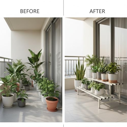 Image of Mighty Home 2-Tier Metal Plant Stand, Stylish & Sturdy Iron Rack for Home, Balcony & Garden, Space-Saving, Durable, Ideal for Indoor & Outdoor Decor, White, Single Pack