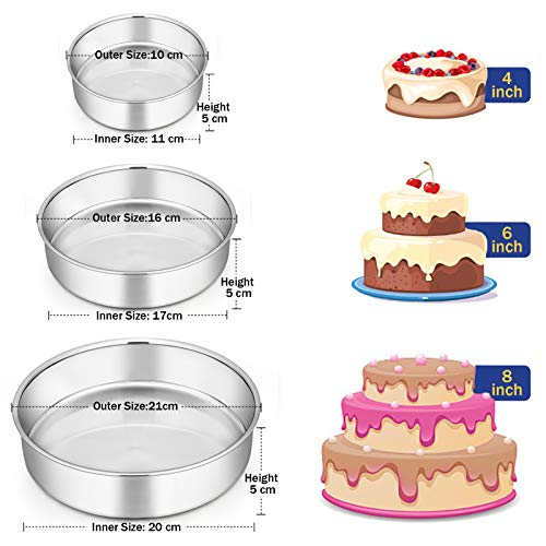 Homikit Cake Tin, 4/6/8 Inch Round Cake Tins for Baking, Stainless Steel Cake Baking Tin Pan Bakeware Set for Christmas Birthday Wedding, Healthy & Mirror Finished & Dishwasher Safe, 3 Pieces - Image 3