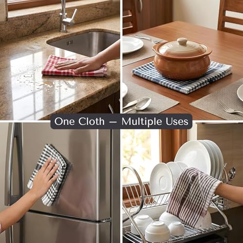 Image of Solitude 12 Pcs Cotton Kitchen Cloth /Napkin | 55 x 40 cm | Bulk Cotton Kitchen Cleaning Dish Cloths | Scrubbing Wash Cloth Sets | Multipurpose Napkins