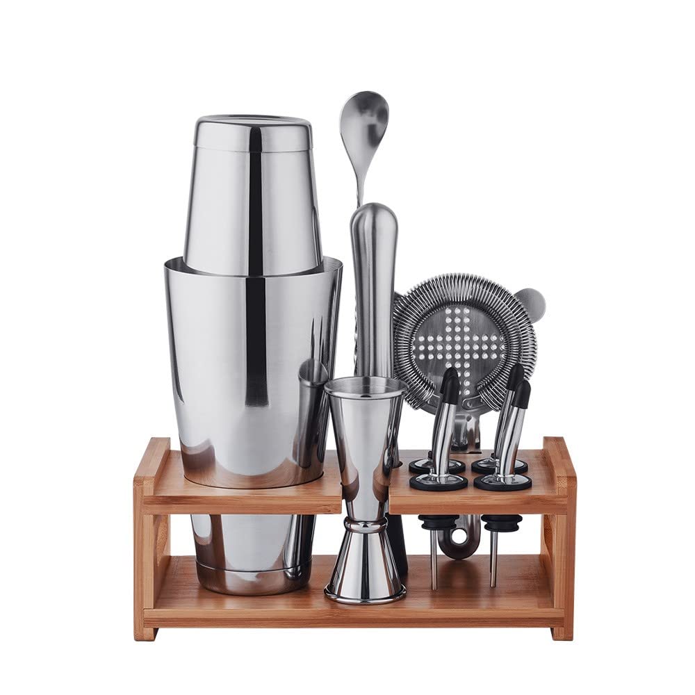 Kit De Barman En Bambou – Shaker à Cocktail Complet Avec Accessoires, Style élégant - 11
