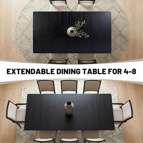 Image of HNY Extendable Wood Dining Table for 4-8, 71 inch Inch Modern Rectangular Kitchen Tables with Wooden Base Farmhouse Dinner Table for Dining Room, Living Room, Home, Black