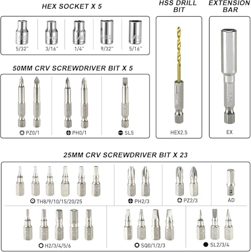 HYCHIKA 4V Cordless Screwdriver, Ratcheting Screwdriver 16-in-1, Tool Combo Kit - Thumbnail 6