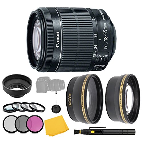 CanonÂ EF-S 18-55mm f/3.5-5.6 is STM Lens + Filter Set + Close Up Macro Filters + Wide Angle Lens + Telephoto Lens + Pro Accessory Bundle - 18-55mm STM: International Version (No Warranty)