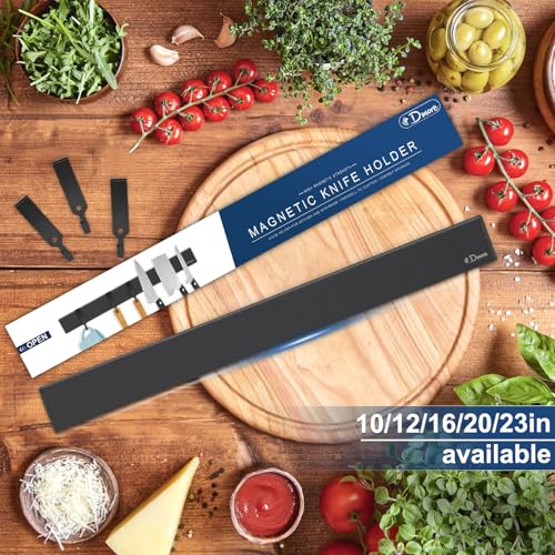 Dmore magnetic knife holder for wall—with 3 hooks, No Drilling 16 Inch black knife magnetic strip, Powerful knife magnet rack, include Adhesive Tape and screws for Knives, Utensils, and Tools - Image 3