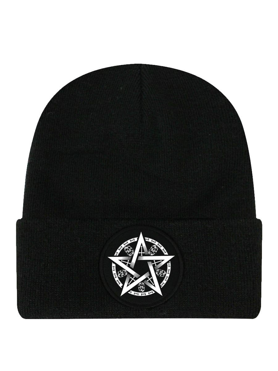 Grindstore Unisex Black Skull Pentagram Beanie Hat With Bold Skull Pentagram Design