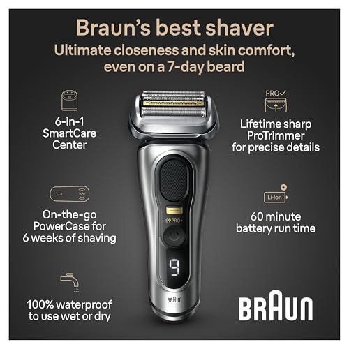 Image of Braun Series 9 PRO+ 9577cc Electric Razor for Men, 5 Pro Shave Elements & Precision Long Hair Trimmer, 6in1 SmartCare Center, PowerCase for Mobile Charging, Wet & Dry, 60min Battery Runtime