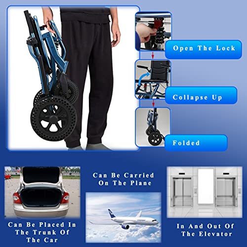 Transport Wheelchair,Portable Folding Wheelchair,Travel Wheelchair Ultra-Light Wheelchair For The Elderly And Children (Color : Blue) #TOP4