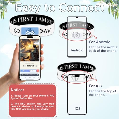 2Pcs Daily Bible Verse Bracelets，NFC Jesus Christian Cross Wristband, Inspirational Faith Spiritual Religious Gift3